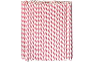 Lives on Green Pajitas de papel desechables a rayas rosas y blancas, 26 cm de largo, 0,6 cm de ancho, para cumpleaños de niñas, fiestas, baby shower, paquete de 100 unidades