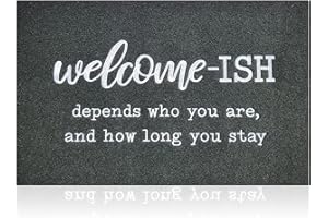 JJUUYOU Welcome Mats Front Door Mat Indoor Outdoor Entryway with Non Slip Rubber Back Funny Welcome-ish Depends Who You are and How Long You Stay Entrance Decor for Home farmhouse-70 x 45 cm