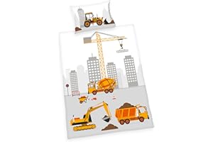 Herding Baby Best Kleinkinder-Bettwäsche-Set, Jana Baustelle Wendemotiv, Bettbezug 100 x 135 cm, Kopfkissenbezug 40 x 60 cm, Baumwolle/Renforcé