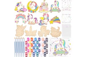 G.C Unicorno Legno Fai Da Te Lavoretti Creativi per Bambini Kit Pittura con Unicorno Dischi di Legno Pittura per Unicorno Regalo Giocattolo Gadget Compleanno Bambina