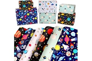 EDUNASS Space Papier cadeau d'anniversaire pour enfants garçons et filles avec motif bleu et blanc marine - Feuilles de papier cadeau avec galaxie vaisseau spatial - Ensemble de papier cadeau d'anniversaire