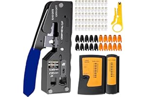 MAYLINE-TECH MAYLINE RJ45/CAT5 Herramientas Pelador de cables de red de Crimpado para RJ45 Crimpadora CAT5/CAT5E RJ11/RJ12 con Probador de Cables LAN Pelacables Conector Alicates (Azul)