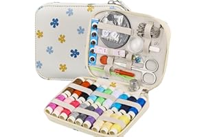 BOBODE Floral Printing Sewing Kit Travel Sewing Set with Zipper Sewing Kit Case, Professional Arts Crafts Sewing Supplies for Emergency, Home(White)