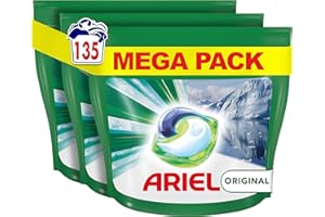 Ariel All-in-1 PODS detersivo liquido per bucato compresse/capsule, 135 lavaggi (45 x 3), originale, brillante pulizia anche in lavaggio a freddo