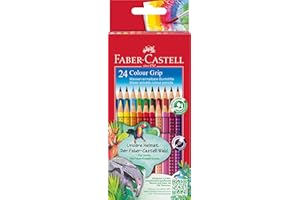 Faber-Castell 112424 Matite Colour Grip, Set da 24 Matite Colorate Bambini, Impugnatura e Fusto Triangolare, Pigmenti Idrosolubili per il Lavaggio della Maggior Parte dei Materiali, a Prova di Rottura