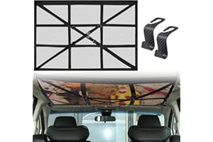 CRESBEL Filet de Rangement pour Toit de Voituret: Filet à Bagage Toit De Voiture 90x65 Cm, Filet Rangement Camping Car avec 2 Crochet de Siège Auto, Universel Maille Sac pour Toit de Voiture Filet Élastique
