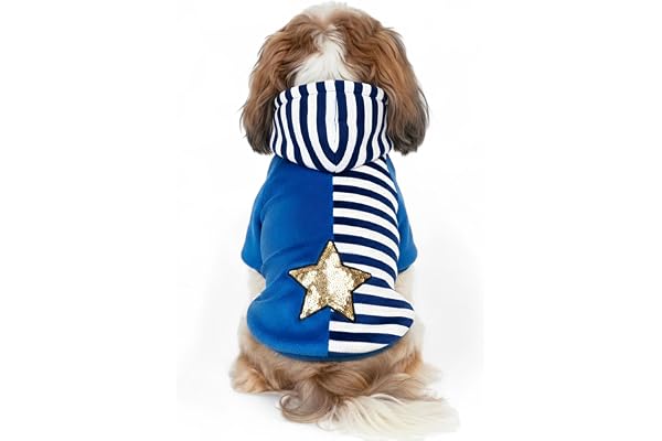 Petlicious & More Design - Star Dogs Winter Hoodie for Dogs, Soft Fleece Puppy Clothes Doggie Shirt Winter Outfits Sweatshirt for Small Puppies & Cats (Size - 12 Inches, Color - Blue)
