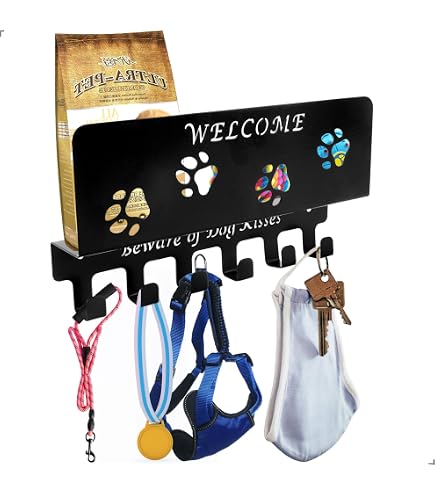 Portachiavi Da Parete Con 7 Ganci A Forma Di Zampa Di Cane - Organizer Da Ingresso In Metallo Con Scritta 'Let's Go For A Walk' - Include Tasselli - 5