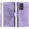 VEEMOS Wallet Case for Samsung Galaxy A23 5G Flower Flip Case Protective Leather Folio Book Phone Cover with Card Slots Kickstand Zipper Pocket - Purple