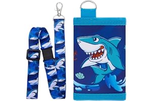 WAWSAM Kids Shark Wallet for Boys Ages 4-12 - Trifold Toddler Wallet with Lanyard, Zippered Coin Pocket, Card Holders - Kids Purse for Men, Christmas Birthday Gift for Children