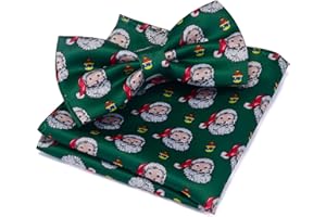 Gusleson Mens Christmas Bow Tie Festival Pattern Double Fold Pre-tied Bowtie and Pocket Square Set with Gift Box