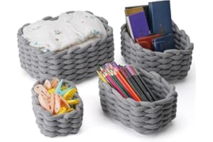 Otoomenz 4PCS Shelf Baskets|Woven Cotton Rope Storage Basket|Toy Basket Storage|Baby Storage Organiser|Bathroom Storage Baskets for Make up Cupboard Drawer Closet Shelf(Gery)