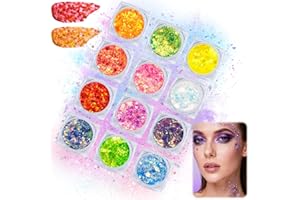 KUVARIX Purpurina Cara, 12 Colores Brillantes Para la Cara, Glitter Maquillaje, Brillantina para Fiestas, Halloween, Carnaval & Bolas de Maquillaje, Embalado en Caja Transparente, Común