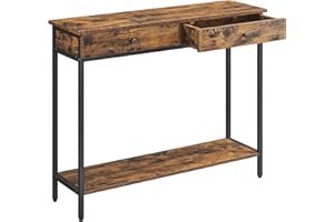 VASAGLE Tavolo Consolle, Tavolo da Ingresso, con 2 Cassetti, Struttura in Metallo, per Corridoio, Camera da Letto, Soggiorno, Stile Industriale, Marrone Vintage e Nero Inchiostro LNT015B01