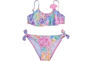 POWER FLOWER Costume da Bagno per Ragazze Costume Intero a Due Pezzi con Volant Set di Costumi da Bagno Tankini Abbigliamento Mare per Bambini 4-16 Anni Ragazza