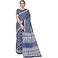 Jaanvi fashion Handicrafts Women's Ikat Block Print Cotton Mulmul Saree with Unstitched Blouse Piece