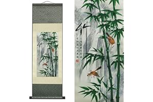 VALART Seta Scroll Pittura Decorazione Parete Asiatica 4 Giusti Uomini Fiori - Prugna Orchidea bambù Crisantemo - bambù Bella Arte Cinese Rotolo Pittura da Parete Appeso Decorazione Orientale (94 x 30 cm)