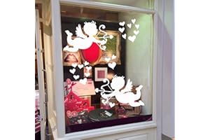 STICKERS4 Valentine's Day Window Decorations – Two Large Valentine Cherubs with 20 Hearts - Valentines Window Display