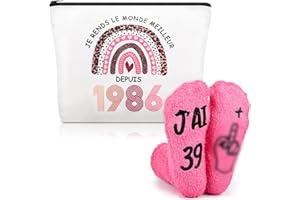 Xuniea Cadeau Anniversaire Femme 40 Ans - Trousse Maquillage & Chaussettes 1985, Idée Cadeau Originale Humour Femme Née en 1985, Set Accessoire 40e Anniversaire