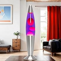 Lampe à Lave Rétro 34 Cm - Couleur Violet Et Jaune - Aluminium Et Verre - Ampoule R39 25W Incluse - Pour Décoration Chambre, Salon