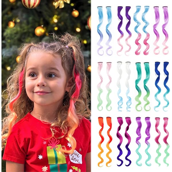 JinYu 24 Bunte Haarsträhnen-Clips Für Mädchen – Geflochtenes Nylon, Je 32,5 Cm, In 6 Neonfarben
