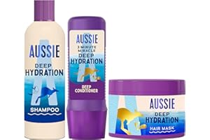 Aussie Hidratación Profunda Champú 300ml + Mascarilla 500ml + 3 Minute Miracle 250ml para Hidratar el Pelo Muy Seco y Grueso
