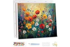 MEIYUDA Dipingere con i Numeri Adulti con Telaio Fiori astratti Paesaggio, Kit di Pittura a Olio su Tela Fai-da-Te con Pennelli Pittura a Pigmento Acrilico Disegno, Decora la Casa Regalo 40x30cm