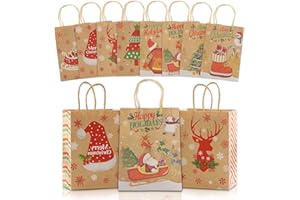 MIZIJIA 16 torebek na prezenty z papieru kraftowego z uchwytem, wielokrotnego użytku, torby na prezenty świąteczne, do pakowania prezentów, akcesoria świąteczne