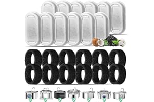 MUKKELA Filtri Fontanella per Gatti, 12 Pezzi di Filtro a Carbone & 12 Pezzi di Filtro a Schiuma Filtri da fontana ad acqua gatto per 3.2L Fontana in Acciaio Inox Tripla Filtrazione Filtri di Ricambio