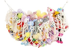JUSTCHEE Großes Stofftiernetz oder Hängematte, wandmontiert, handgefertigt, Makramee-Spielzeug-Hängematte, Organizer, Stofftier-Display, Plüschspielzeughalter, Kinderzimmer, Aufbewahrung 1444 cm breit
