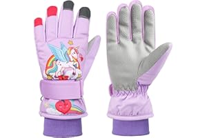 QKURT Dziecięce rękawice narciarskie, grube, ciepłe rękawiczki zimowe, wiatroszczelne rękawice narciarskie dla dzieci w wieku 2-13 lat