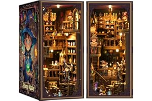 inaepeak DIY Book Nook Kit, 3D Puzzle Puppenhaus Holz Haus, Puppenhäuser Miniatur Haus Kit mit LED Licht, DIY Miniaturhaus Bausatz für Erwachsene, Bücherregal Deko Bastelset Geschenken(Alchemy Master)