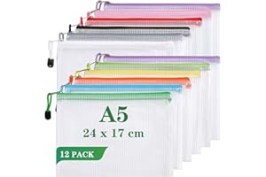 TOMONEED Plastic Wallets A5 Zip Wallets Zip Lock Bags Plastic Mesh Document Folder for Toys Puzzle Document Travel Storage 12Pcs