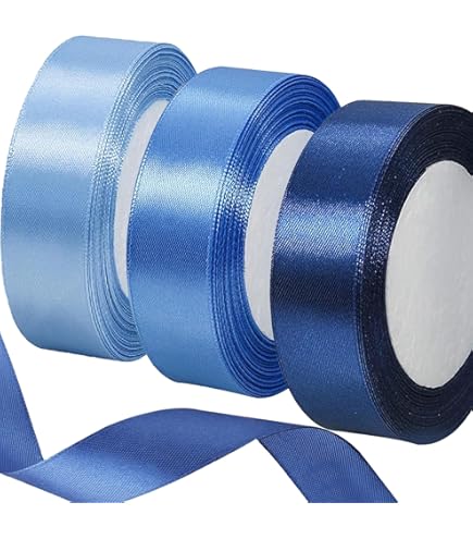 3 Stück Schleifenband Blau Satin - 25mm X 22m Geschenkband Für Geburtstag & Hochzeit