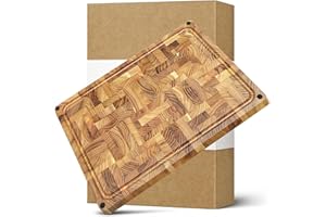 HEZHEN Planches à Découper, Bois De Teck, Grande épaisses Planches à Pain, Grain De Bois Double Face Plateau De Servir Avec Sous à Jus