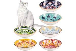 Radsocken 6 PCS Cat Bowls Ceramic, 5.5 Inches Cat Dishes and Bowl Wide Shallow Cat Food Bowls, Colorful Anti Whisker Fatigue Kitten Feeding Dishes Cats Plates for Indoor Cats Kitten