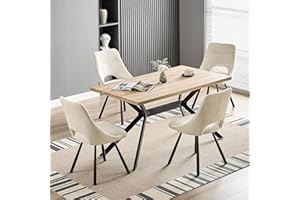 LEWE Essgruppen Esstisch mit 4 Stühlen, 140 x 80 x 76 cm Rechteckig Esstisch aus Holz mit 4 Esszimmerstühle, Gepolstert, Breitere Sitzfläche, Armlos, für Küche Esszimmer und Wohnzimmer,Beige