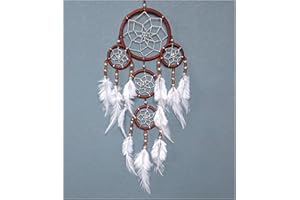 ZUKBEN Brown Dream Catcher Natural Feathers Traditional Style Native American Indian Dreamcatcher For Boys And Girls
