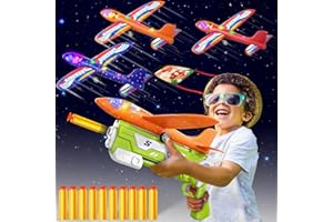 Doloowee 4 en 1 Avion Polystyrene Planeur, avec Pistolet Catapulte, Jouet Volant avec Lumière LED, 2 Avions, 1 Cerf-Volant, Jeux Exterieur Enfant Cadeaux pour Les de 3 à 12 Ans (Vert)