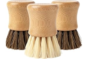 Vove Bamboo Scrub Brush Set, Set of 3 – FSC-certified Bamboo, Plastic-Free Natural Fibre Bristles, Sisal & Union Fibres, Stainless Steel – Washing Up Brushes, 2 Hard, 1 Medium