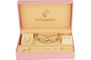 BELLOS Cofanetto Orologio Donna - Parure di gioielli- Collana-Anello- Orecchini - Cinturino