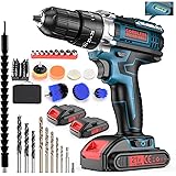 Avvitatore a batteria 21V, Trapano avvitatore elettrico con 61 set di accessori, Spazzola a batteria con set di pulizia,Vite,