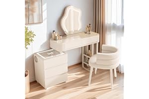 MYDD8 Vanity Desk with Mirror and Drawers,Makeup Table with Wireless Charging, Bluetooth Audio，Dressing Table with Chair, Surprise Gift for Daughter and Wife. (White dressing table set A)