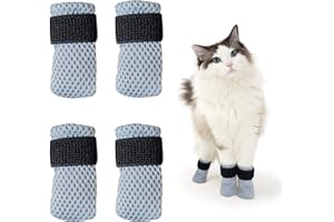 CAICHUXIYE Cat Boots,paw Covers Anti-Scratch Cat Foot Covers for Cats Adjustable Mesh Cat Claw Protectors Non-Slip Breathablesuitable for Family Pet Cat Bathing and Nail Cutting (4 Pieces) (Grey, S)
