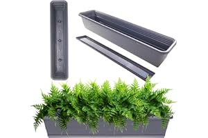 ‎KADAX KADAX Blumenkasten mit Untersetzer im Set, mit oder ohne Blumenkastenhalterungen, Balkontopf aus Kunststoff, Pflanz-Kasten, Geländerkasten, Blumentopf (Anthrazit, 80cm)