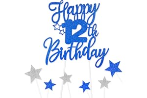 FUNCANDLE Royal Blue Happy 12th Birthday Cake Toppers for Cake,Personalised Cake Toppers for Boy Men Girl Women Decorations,Glitter Cupcake Topper Cake Topper Kit 12th Birthday Party Cake Decoration Supplies