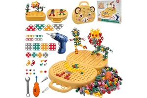 PICKONA 204 Stück Magische Montessori Spielzeugkiste, Montessori Spielzeug für Kinder, Montessori Spielzeugkiste mit Bohrmaschine, kreatives Mosaik Design, Baubausteine,DIY Set mit Aufbewahrungsbox