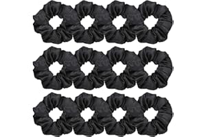 Lusofie 12 Pezzi Fasce per Capelli in Raso Nero Fasce per Capelli in Seta Fasce per Capelli Elastiche Fasce per Capelli per Ragazze da Donna Porta Coda di Cavallo Elastici Capelli (3,54 Pollici)