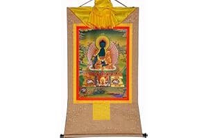 Gandhanra Thangka Tibetische Wandbehang,Bhaisajyaguru Thangka,Medizin Buddha Thangka,Heißgeprägter Buddha Wandteppich für Zen Wohnkultur, Meditation, Spirituelle Entspannung und Ruhe