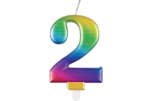 Unique Party 19632 - Candela di Compleanno Metallizzato - Numero 2 - Arcobaleno